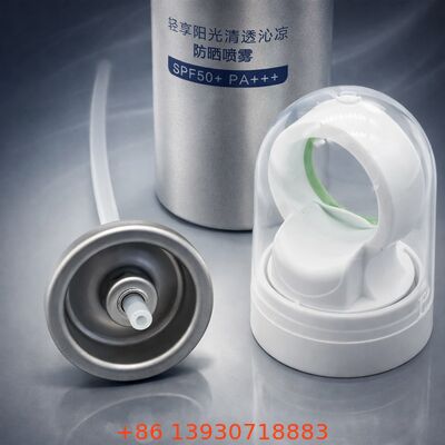 Valve d'aérosol de distribution de brume fine, capuchon de verrouillage de sécurité pour enfants, motif de pulvérisation uniforme, pour la protection solaire et les soins personnels